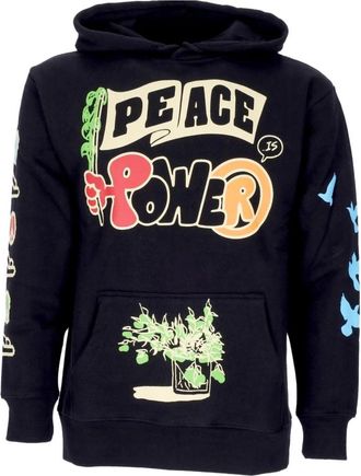 Market Zwarte hoodie met Peace and Power print - Heren - Hoodies - Zwart - XL - Katoen - Hoodies & sweatvesten