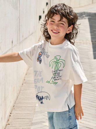 Vertbaudet T-shirt manches courtes surf &eacute;cru