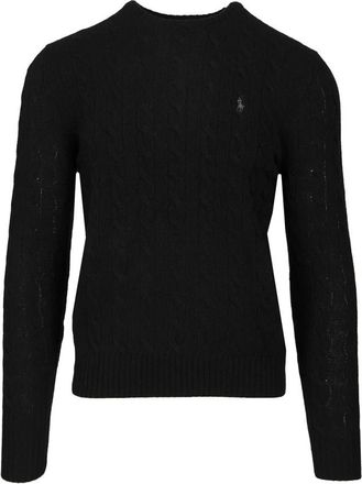 Polo Ralph Lauren Kabelgebreide trui van wol en kasjmier - Heren - Ronde hals truien - Zwart - M - Wol - Truien & Vesten