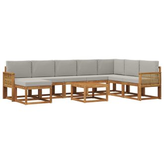 vidaXL Conjunto De Sof&aacute;s De Exterior 9 Pcs Natural Y Gris Claro Vidaxl