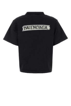 Balenciaga Womens Slate Cotton T-Shirt Faded Washed Black T R Elastan T-shirts And Polos