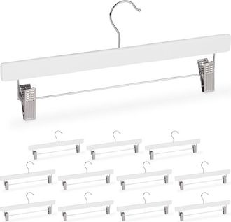 Relaxdays 96 X Perchas Madera Pantalones, Pinzas Ajustables Con Goma, Gancho Giratorio 360&deg;, Perchas Faldas, 35,5 Cm Ancho, Blanco