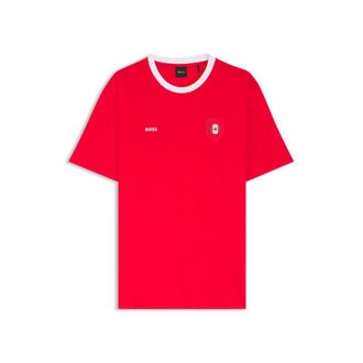 BOSS Stretch-cotton T-shirt with country flag and logo