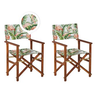 Beliani Conjunto De 2 Sillas De Jard&iacute;n De Madera De Acacia Oscura Verde Claro Blanco Rosa Flamenco Plegable Cine