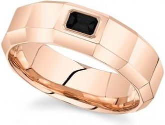 Allurez Emerald Cut Black Lab Diamond Mens Wedding Ring Band 14K Rose Gold (0.32ct)
