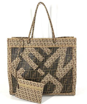 Fendi Zucca Beige Brown Coated Canvas Shoulder Bag Tote Bag (Pre-Owned)