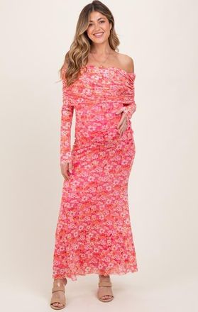 Pinkblush Floral Mesh Off Shoulder Long Sleeve Maxi Dress in Fuschia at Nordstrom, Size Medium