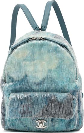 Chanel Pre-owned Womens Sequin Embellished Backpack - Light Blue Textile - One Size