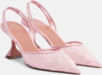 Amina Muaddi Holli leather-trimmed lace slingback pumps