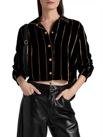 L'agence Cosette Metallic Stripe Crop Shirt In Black/gold