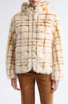 Moncler Pluvier Hooded Faux Fur Jacket in White at Nordstrom, Size 1