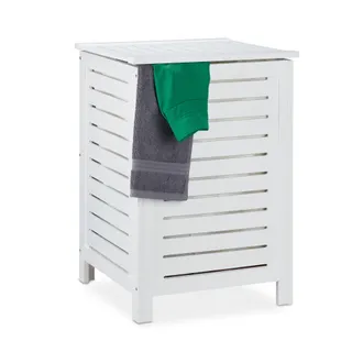 Relaxdays Cesto Portabiancheria Con Coperchio, 86 L, Contenitore Panni Sporchi, Legno Di Pino, 65,5 X 45 X 45 Cm, Bianco - Relaxdays