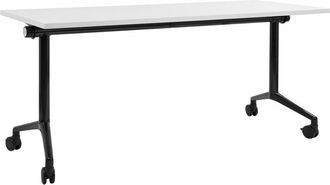 Beliani Escritorio Rectangular Moderno Plegable Con Ruedas Mesa M&oacute;vil Port&aacute;til Estructura Met&aacute;lica 160 X 60 Cm Blanco Y Negro Cavi