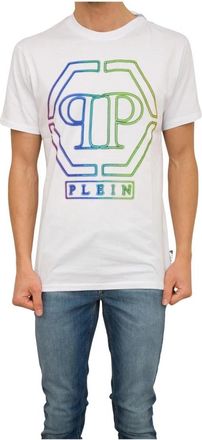 Philipp Plein Hexagon Geborduurd T-shirt - Heren - T-shirts - Wit - M - Katoen - Tops