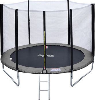 Happy Garden Happy Garden - Cama El&aacute;stica De 245cm Reversible Gris/rosa, Pack Trampol&iacute;n Canberra + Red De Seguridad + Escalera + Lona + Kit De Anclaje
