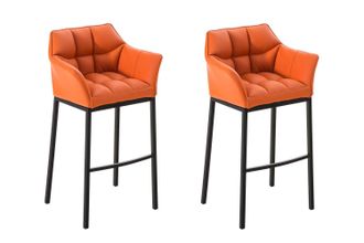 Clp Juego De 2 Taburetes De Bar Damaso Con Tapizado De Cuero Sint&eacute;tico Y Base De Cuatro Patas Naranja Negro