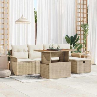 vidaXL Conjunto De Sof&aacute; De Jard&iacute;n 6 Pcs Beige Rat&aacute;n Sint&eacute;tico