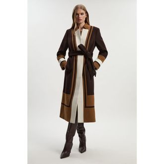 Karen Millen Brushed Wool Belted Midi Coat in Chocolate at Nordstrom, Size 10
