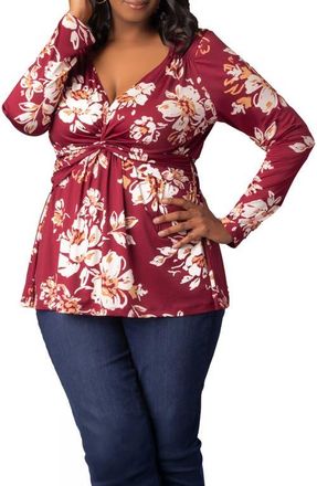 Kiyonna Abigail Long Sleeve Twist Front Top in Red Scattered Florals at Nordstrom, Size 4X
