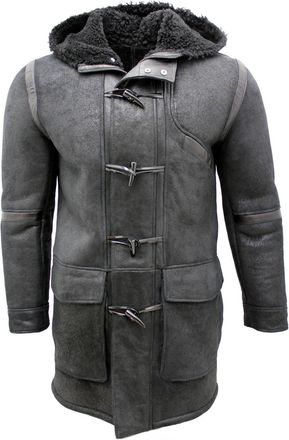 Infinity Leather Mens Winter Sheepskin Leather Hooded Duffle Coat-Montpellier