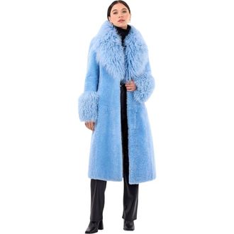 Gorski Genuine Shearling Short Coat in Blue at Nordstrom, Size Medium