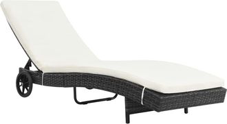 vidaXL Tumbona Con Ruedas Y Coj&iacute;n Rat&aacute;n Sint&eacute;tico Negro Vidaxl
