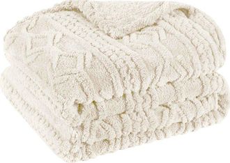 Superior Boho Knit Jacquard Fleece Plush Fluffy Throw