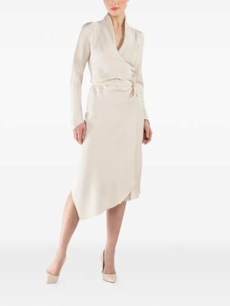 Peter Cohen Victor long-sleeve wrap midi dress - Beige