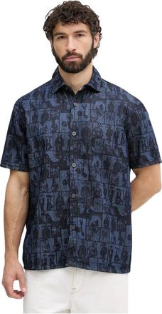 A|X Armani Exchange Denim overhemd met print - Heren - Korte mouwen Overhemden - Blauw - L - Denim - Overhemden