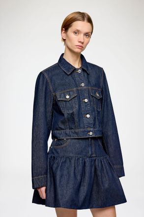 Ganni Navy Jacket in Rinse Denim - Size 34 Organic Cotton