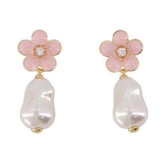 Self Portrait Oorstekers met Bloem en Parel - Dames - Oorbellen - Roze - ONE Size - Accessoires