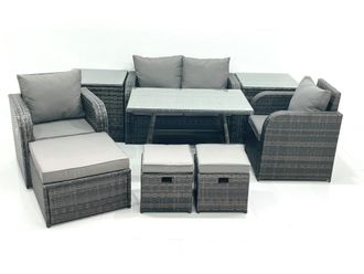 Fimous Outdoor Garden Furniture Set with Reclining Chair 3 Footstool 2 Side Table in Dark Grey