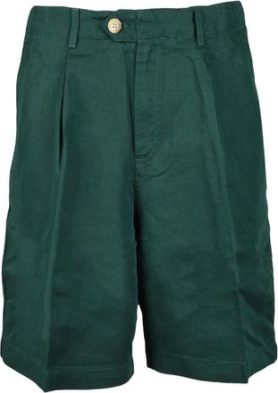 Tommy Hilfiger Green Cotton-Linen Tailored Shorts