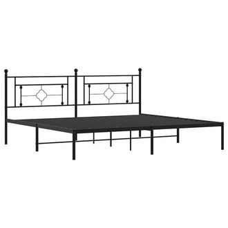 Berkfield Home Metal Bed Frame without Mattress with Headboard Black 193x203cm | Size: 193x203 cm