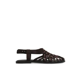 Giorgio Armani Flat Sandals, male, Brown, Size: 9 1/2 US Woven Suede and Nubuck Sandals