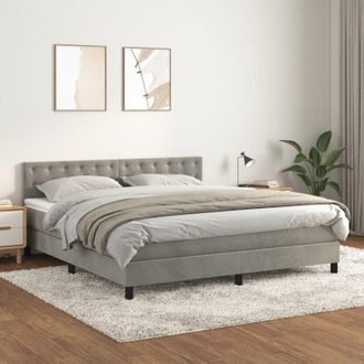 vidaXL Vidaxl - Cama Box Spring Con Colch&oacute;n Terciopelo Gris Claro 180x200 Cm