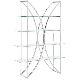 Beliani Librer&iacute;a De Acero De 4 Niveles Con Estantes De Cristal Estilo Glamuroso Con Estructura Plateada Hollow