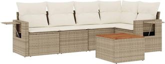 vidaXL Juego De Sof&aacute;s Jard&iacute;n Con Cojines 6 Pzas Rat&aacute;n Sint&eacute;tico Beige Vidaxl