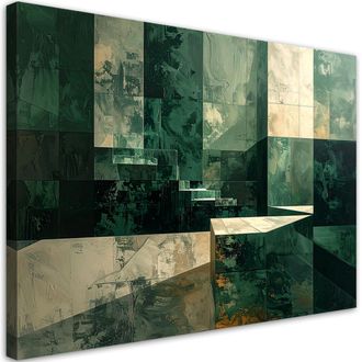Feeby Cuadro En Lienzo, Arquitectura Abstracta Verde Y Beige, 120x80