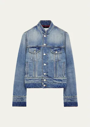 Alexander McQueen Mens Band-Collar Denim Jacket