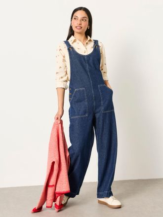 Fat Face FatFace Raffles Blue Denim Wide Leg Dungaree