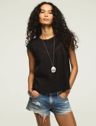 Lucky Brand Womens Lace Yoke Flutter Top