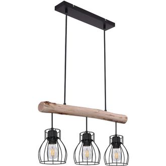 ETC Shop Lampada da soffitto a pendolo retr&ograve; filament Lampada a sospensione a trave di legno con design a gabbia in un set che include lampadine a led