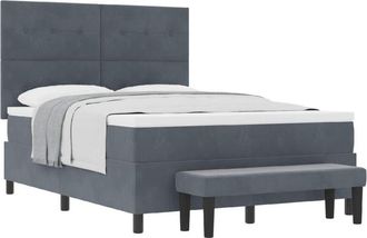 vidaXL Box Spring Bed with Mattress Dark grey 140 x 190 cm Velvet vidaXL