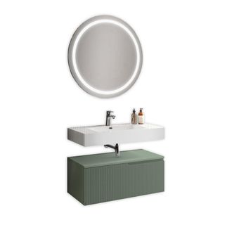 Aquadesign Mueble de ba&ntilde;o 3 piezas en mdf blanco brillo/verde salvia
