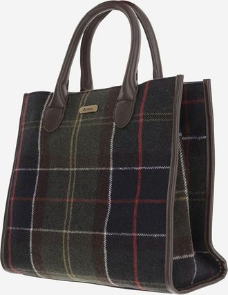Barbour Womens Tote Bag Barrhill Wool-Mix Checked Multicolour Polyester Handbags Hand