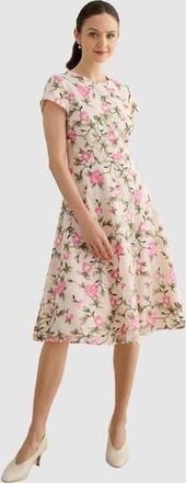 Hobbs London Tia Embroidered Floral Midi Dress in Cream Pink at Nordstrom, Size 12