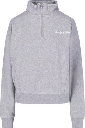 Sporty & Rich Grey High Collar Zip Cotton-Blend Sweatshirt