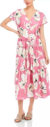 Fifteen Twenty Kristine Tiered Front Slit Midi Dress In Pink Floral