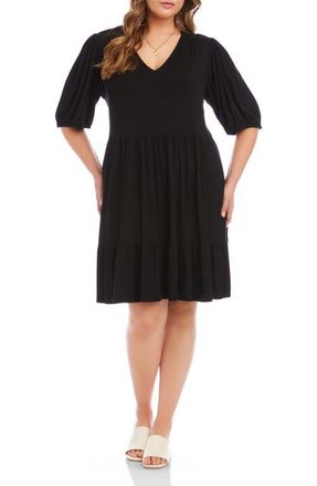Karen Kane Puff Sleeve Tiered Dress in Black at Nordstrom, Size 0X
